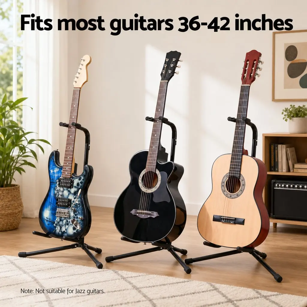 Folding A-Frame Adjustable Guitar Stand for Acoustic Electric and Bass Instruments Black Iron