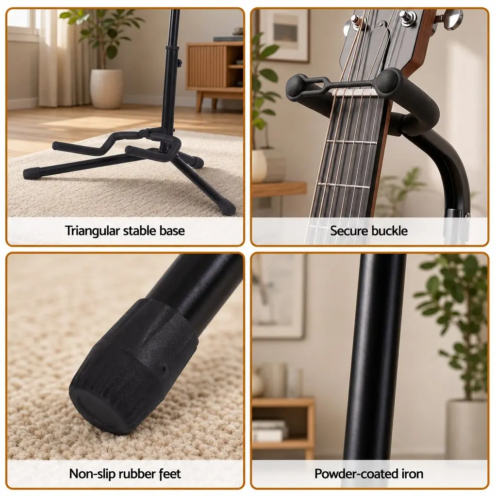 Folding A-Frame Adjustable Guitar Stand for Acoustic Electric and Bass Instruments Black Iron