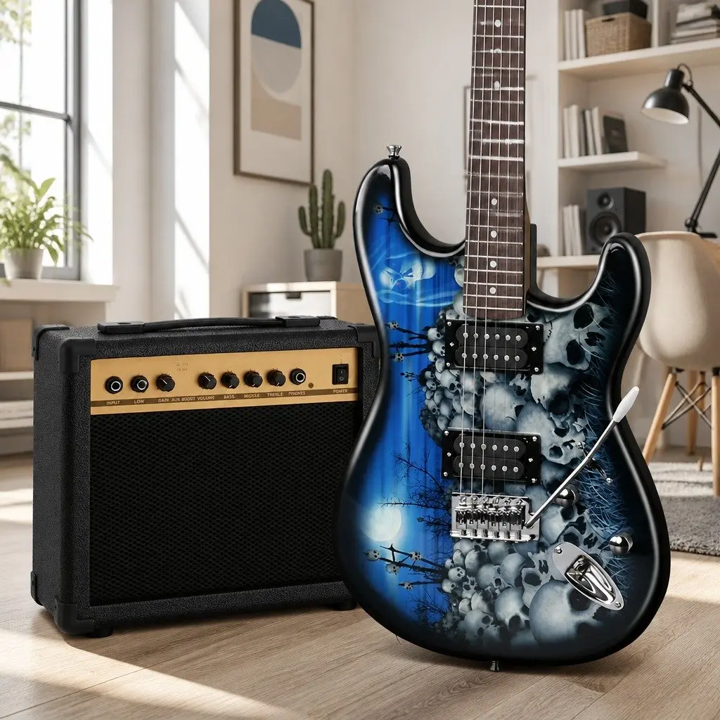 Electric Guitar Amplifier Combo Set 20W Blue Beginner Music Instrument