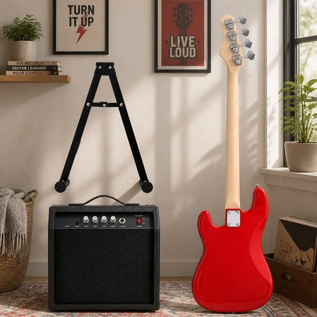 Electric Guitar Beginner Kit 47 Inch Red and White with 40W Amplifier Stand Strap Picks