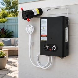 Portable Gas Water Heater LPG System Outdoor Camping Shower Black with Pump