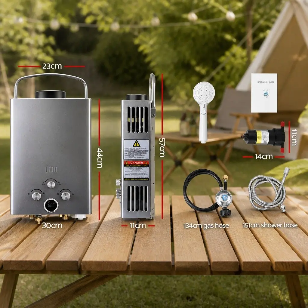 Portable Gas Water Heater with 12V Pump Outdoor Camping Shower Heating System