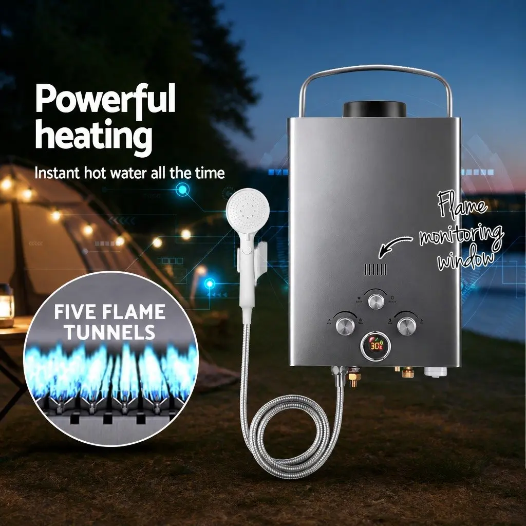 Portable Gas Water Heater with 12V Pump Outdoor Camping Shower Heating System