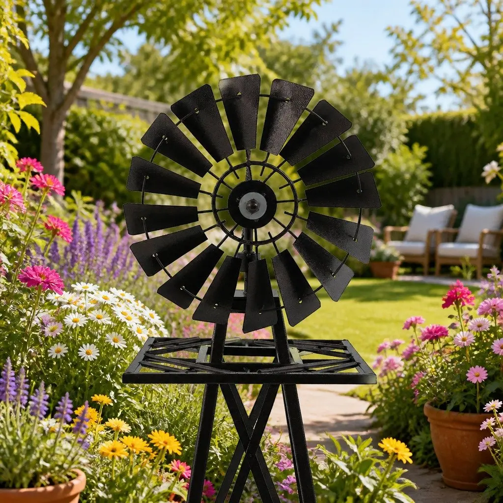 Garden Windmill Outdoor Decor 120cm Metal Bronze Trim