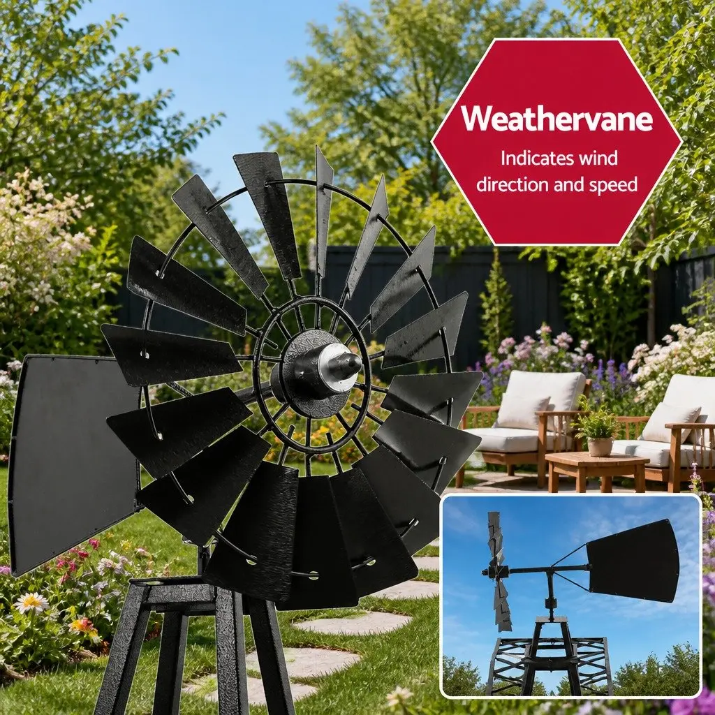 Garden Windmill Outdoor Decor 120cm Metal Bronze Trim
