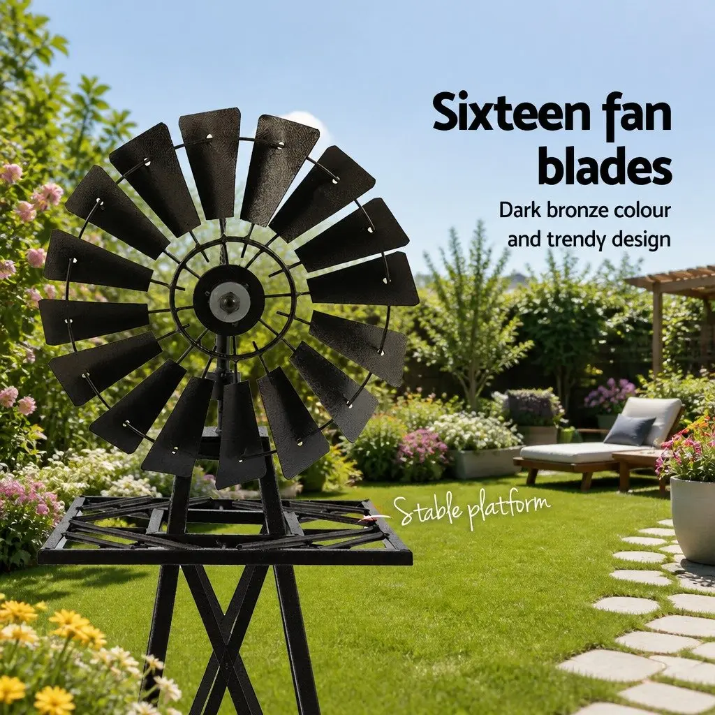 Garden Windmill Outdoor Decor 120cm Metal Bronze Trim