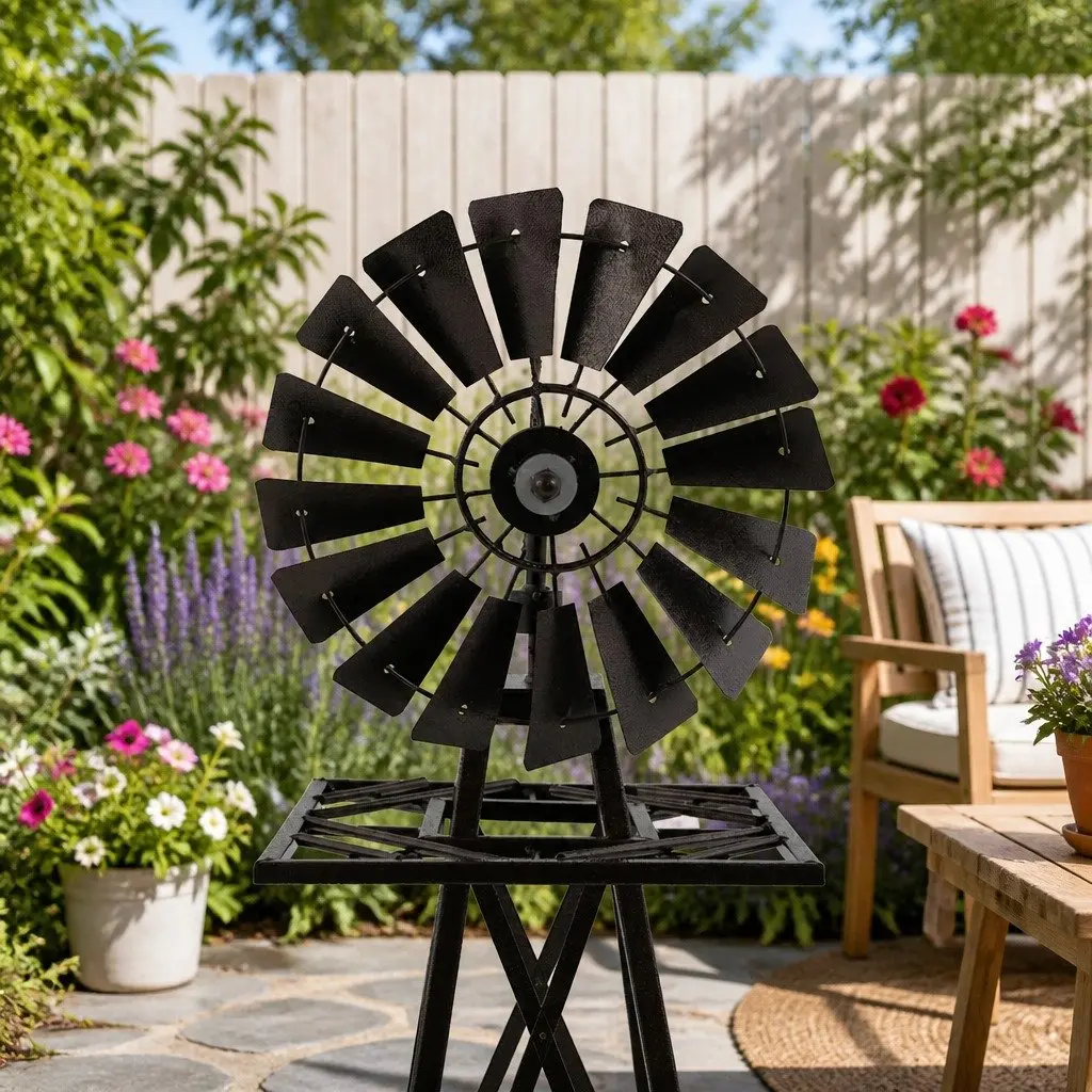 Garden Windmill Outdoor Decoration 160cm Metal Ornament Weathervane Bronze Trim