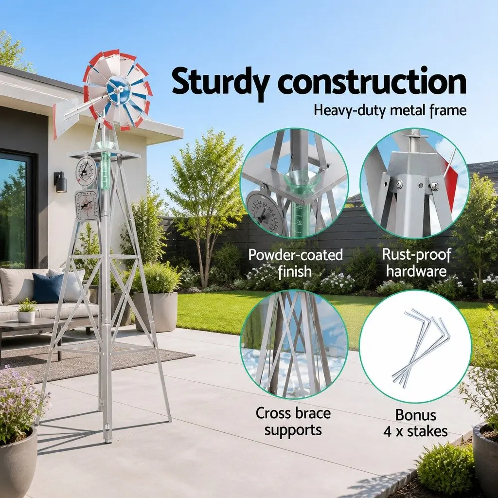 4FT Weather-Resistant Garden Windmill with Accessories
