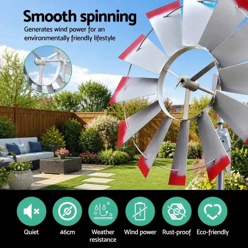 Garden Windmill Weathervane 6FT Outdoor Ornament 12 Blade Metal Decoration Grey