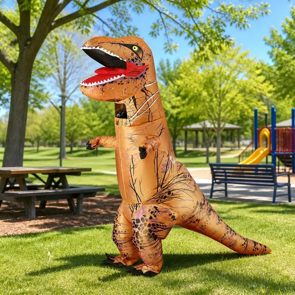 Inflatable Dinosaur T-Rex Costume Adult Brown Blow Up Suit Party Halloween