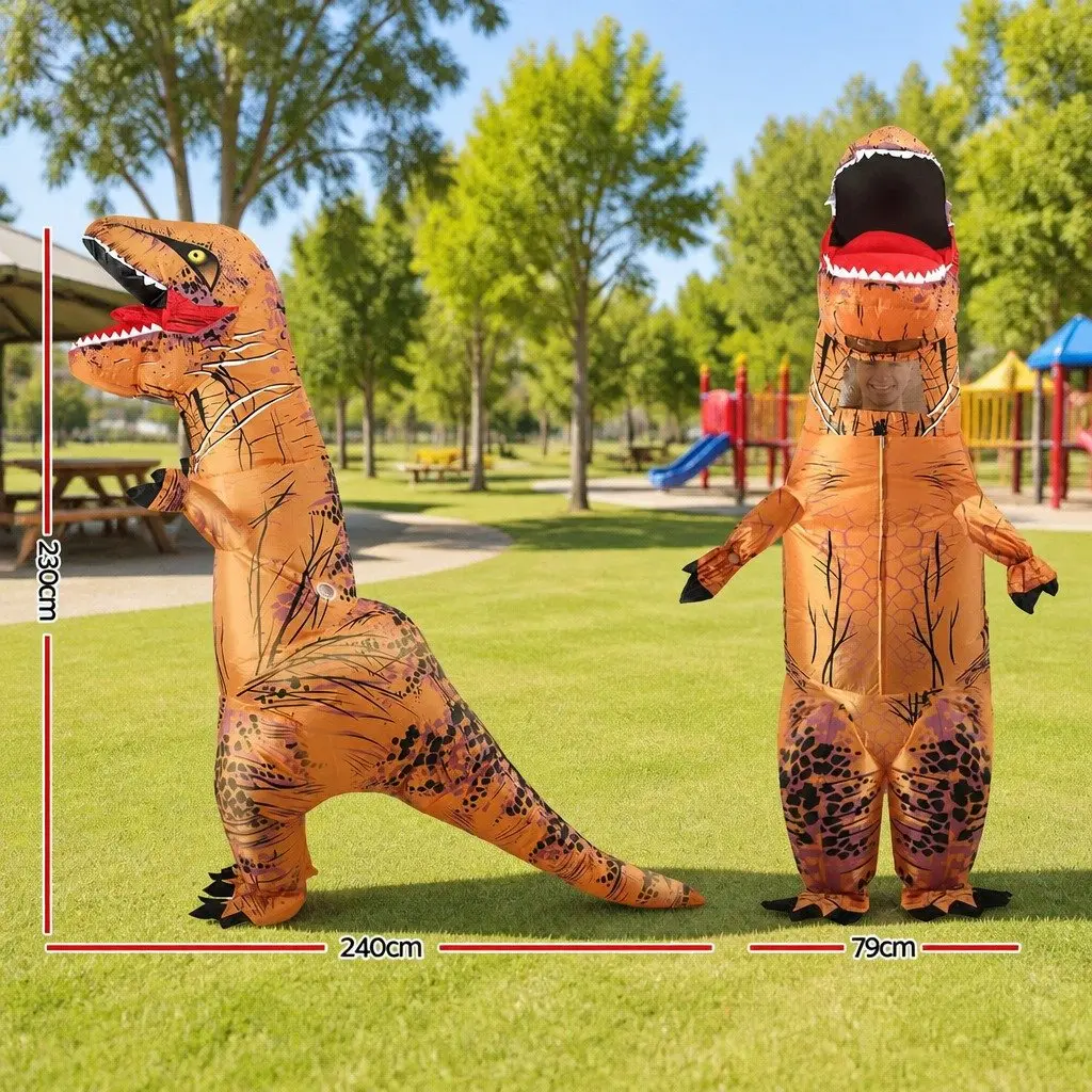 Inflatable Dinosaur T-Rex Costume Adult Brown Blow Up Suit Party Halloween