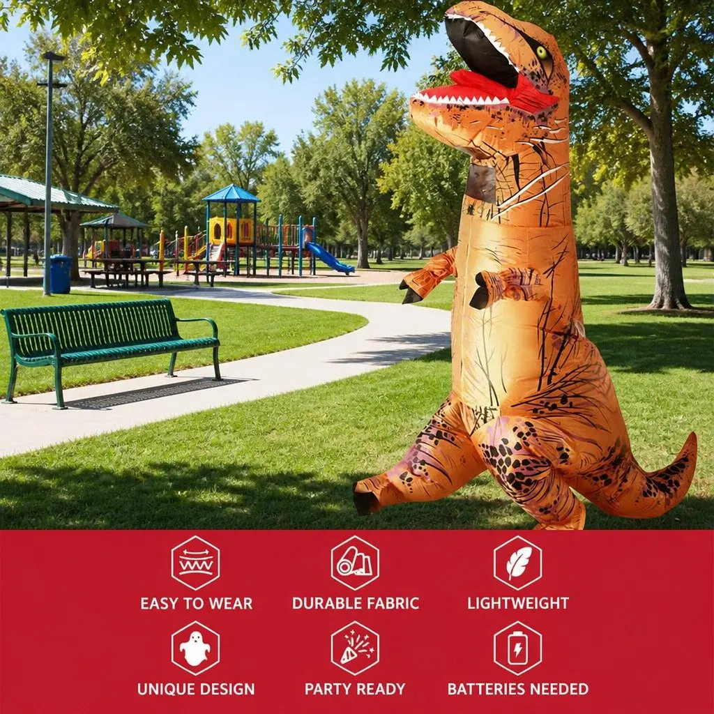 Inflatable Dinosaur T-Rex Costume Adult Brown Blow Up Suit Party Halloween