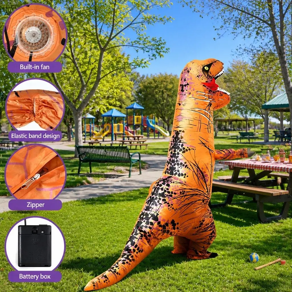 Inflatable Dinosaur T-Rex Costume Adult Brown Blow Up Suit Party Halloween