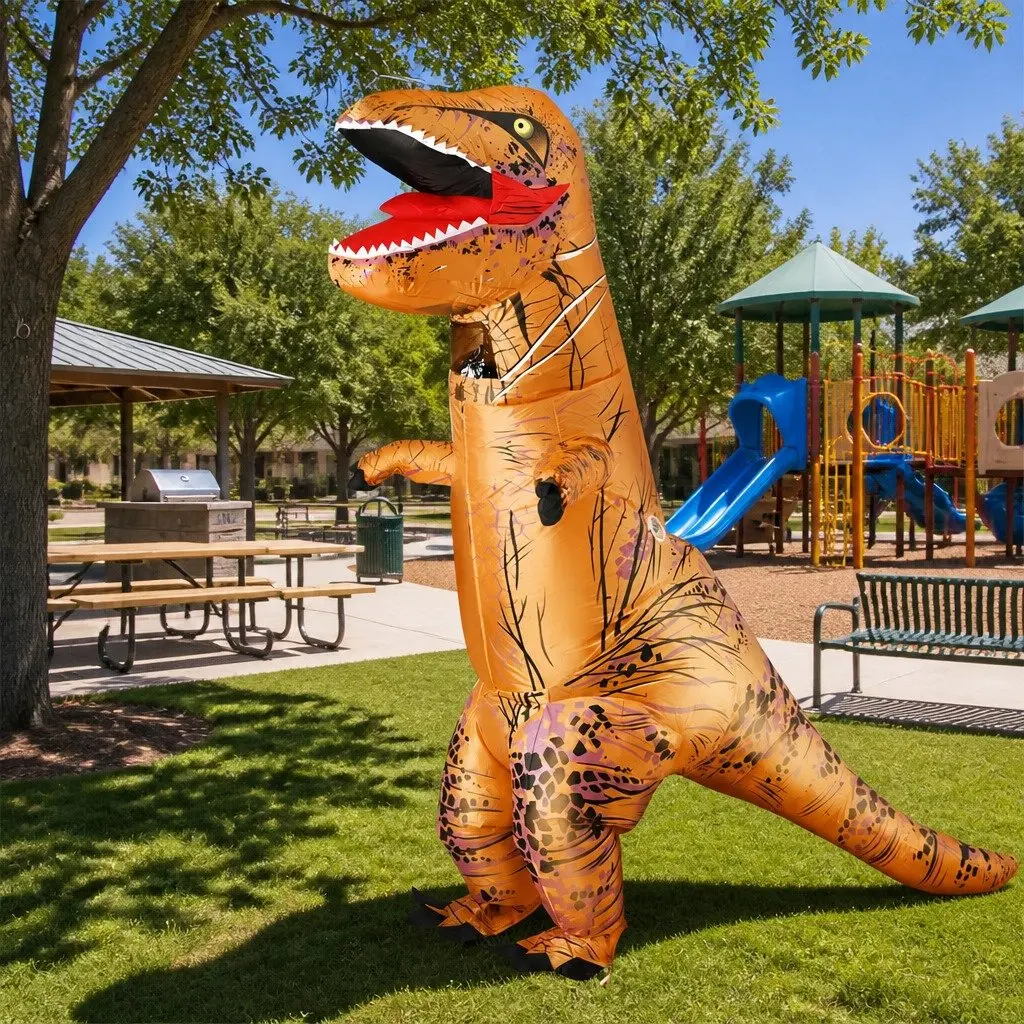 Inflatable Dinosaur T-Rex Costume Adult Brown Blow Up Suit Party Halloween