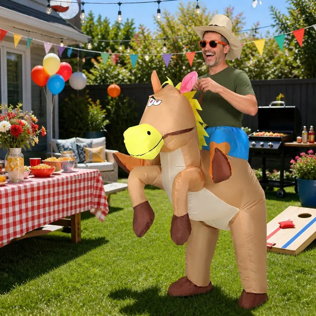 Inflatable Cowboy Costume Adult Unisex Party Fancy Dress 1.48m Brown