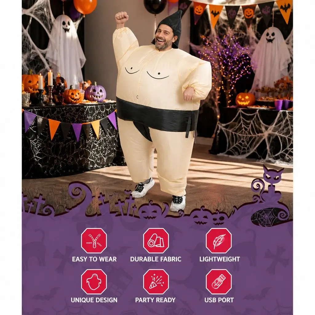 Inflatable Sumo Costume Adult Fancy Dress 1.5m Skin Colour