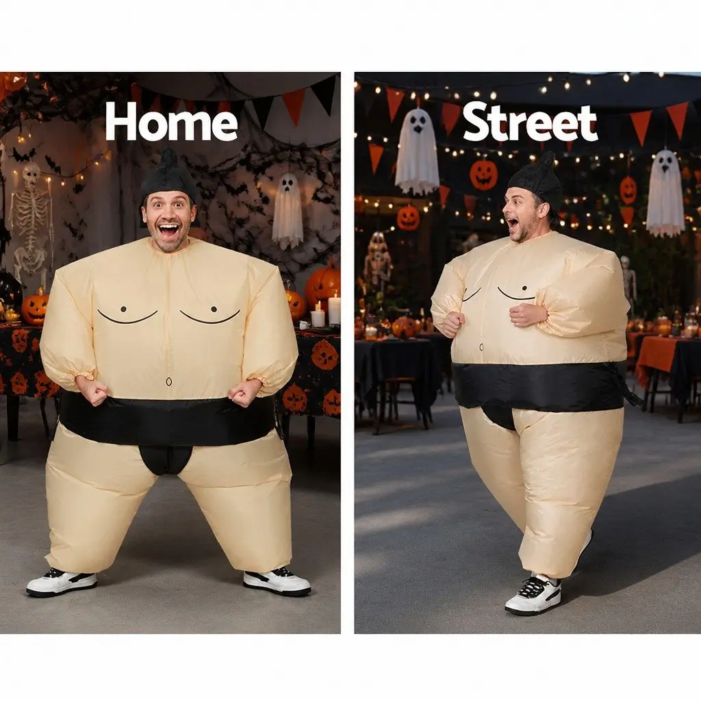 Inflatable Sumo Costume Adult Fancy Dress 1.5m Skin Colour