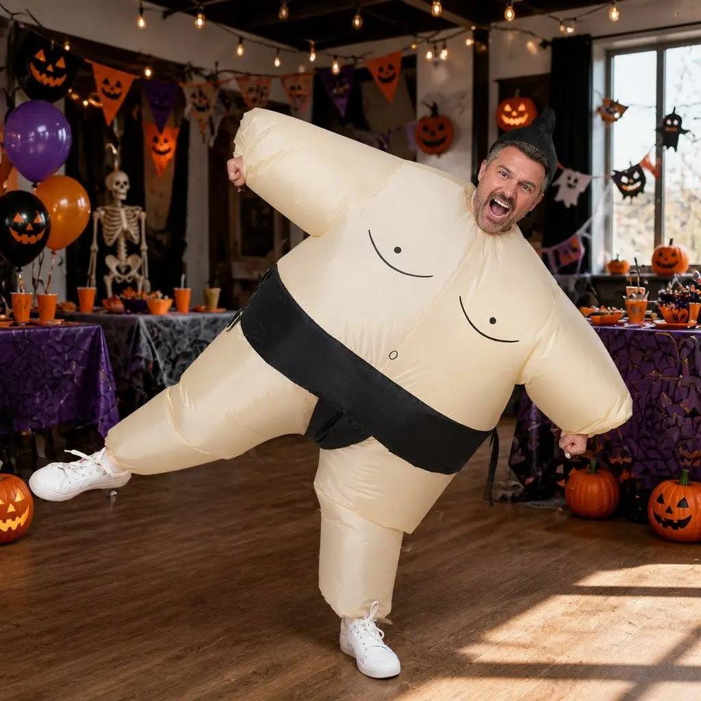 Inflatable Sumo Costume Adult Fancy Dress 1.5m Skin Colour