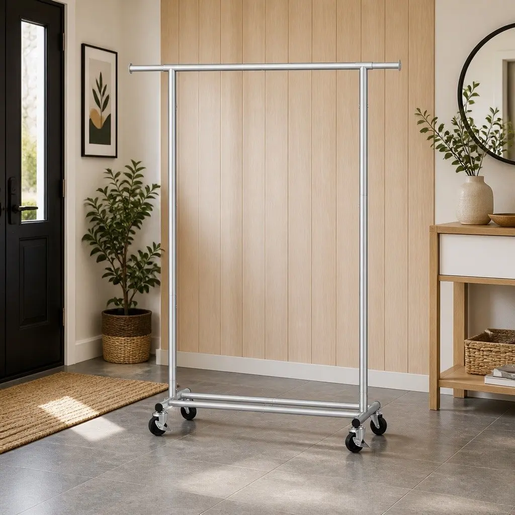 Clothes Rack Adjustable Hanger Extendable Rod Silver