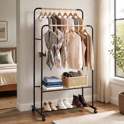 Reliable Double Rod Clothes Rack with Storage Solutions