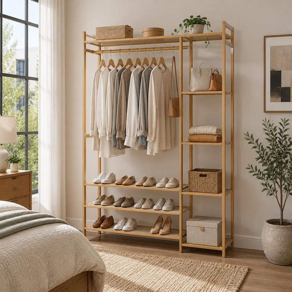 Garment Rack Clothing Organizer with Adjustable Shelves and Hanging Rail White