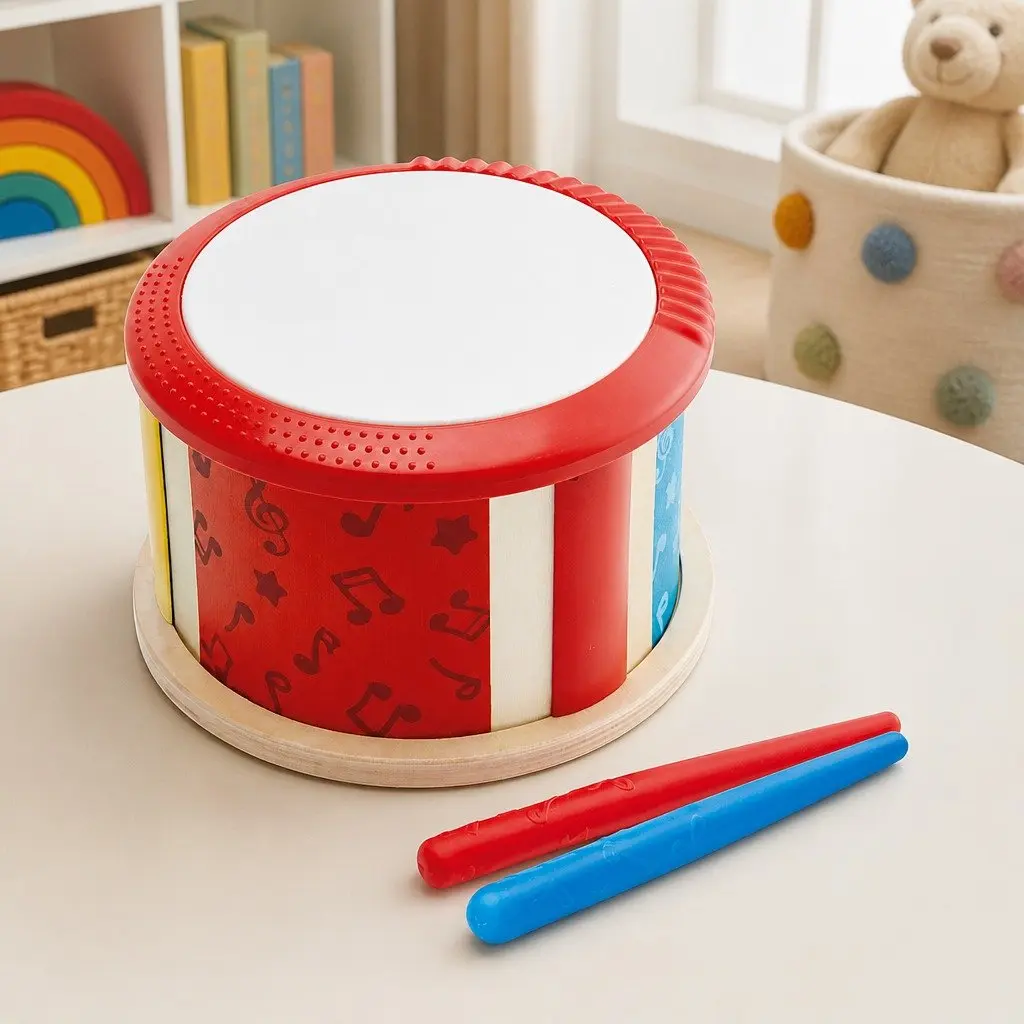 Wooden Toy Drum Early Learning Instrument for Kids Double Sided Rhythm Play