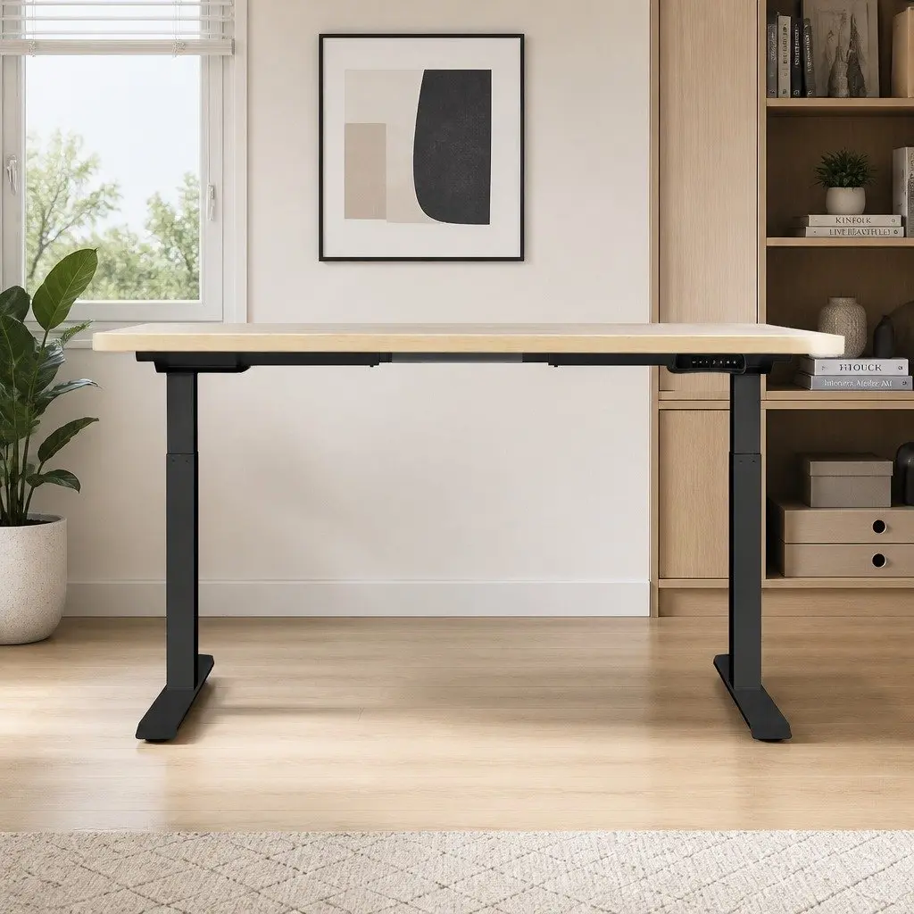 Motorised Standing Desk Dual Motor Height Adjustable Frame 140cm Oak Desktop