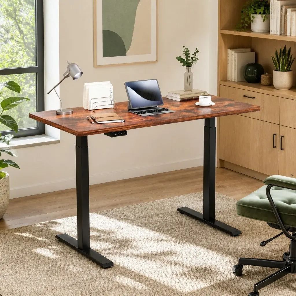 Motorised Standing Desk Dual Motor Height Adjustable Frame 140cm Rustic Brown