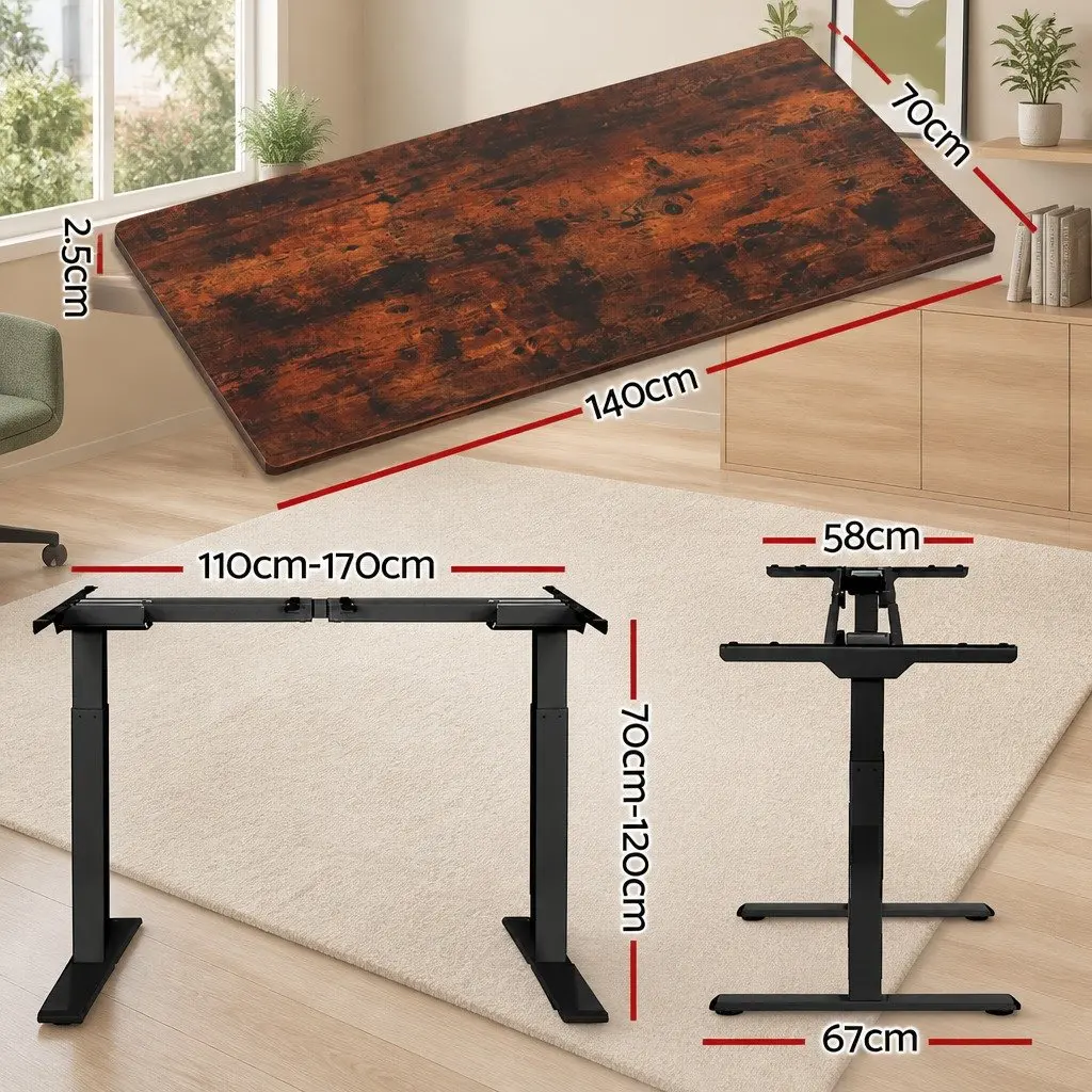 Motorised Standing Desk Dual Motor Height Adjustable Frame 140cm Rustic Brown