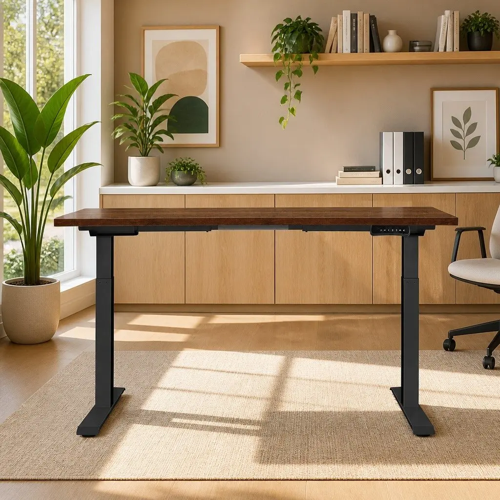 Motorised Standing Desk Dual Motor Height Adjustable Frame 140cm Rustic Brown