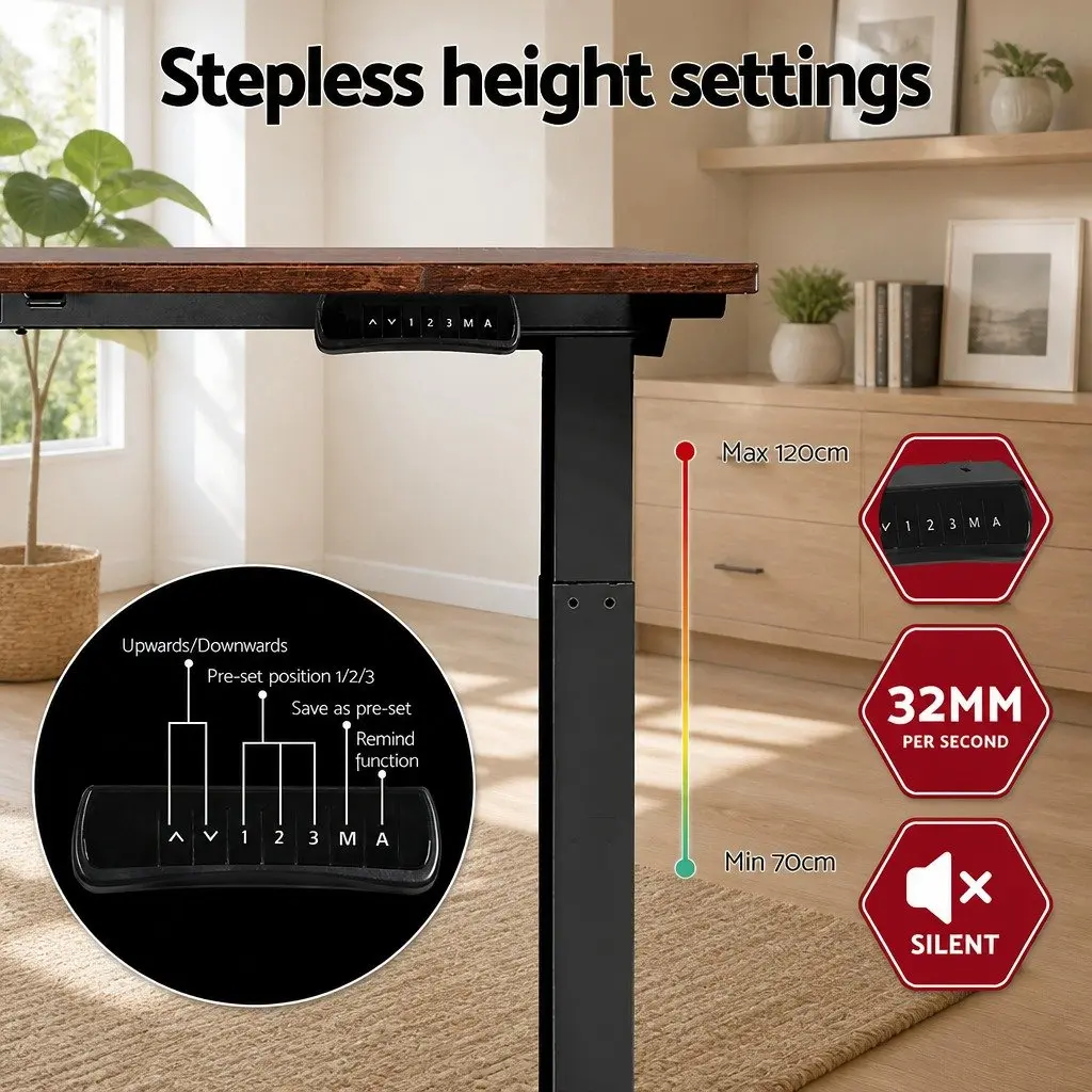 Motorised Standing Desk Dual Motor Height Adjustable Frame 140cm Rustic Brown