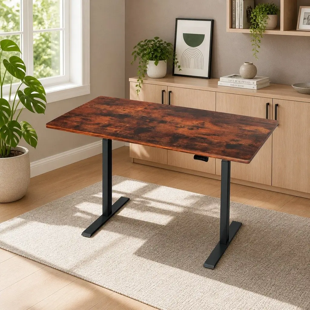 Motorised Standing Desk Dual Motor Height Adjustable Frame 140cm Rustic Brown
