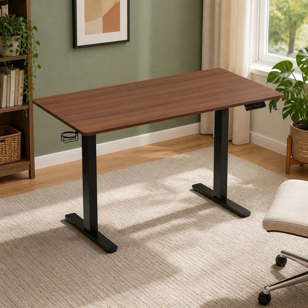 Electric Standing Desk Dual Motor Height Adjustable Office 140cm Walnut