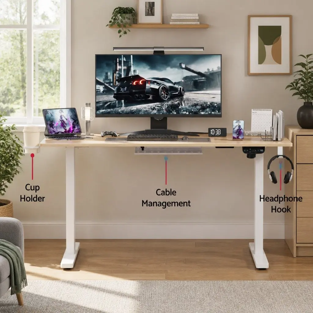 Electric Sit Stand Desk Height Adjustable Workstation 140CM Oak