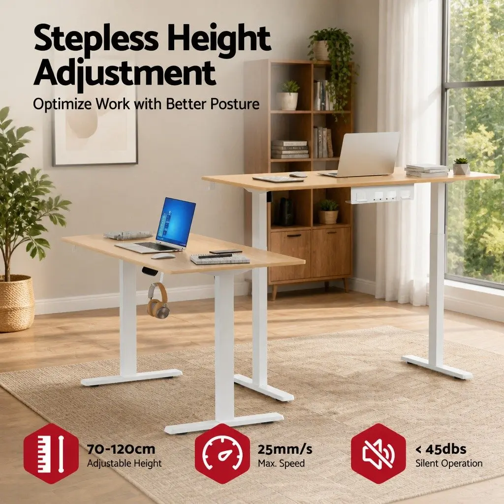 Electric Sit Stand Desk Height Adjustable Workstation 140CM Oak