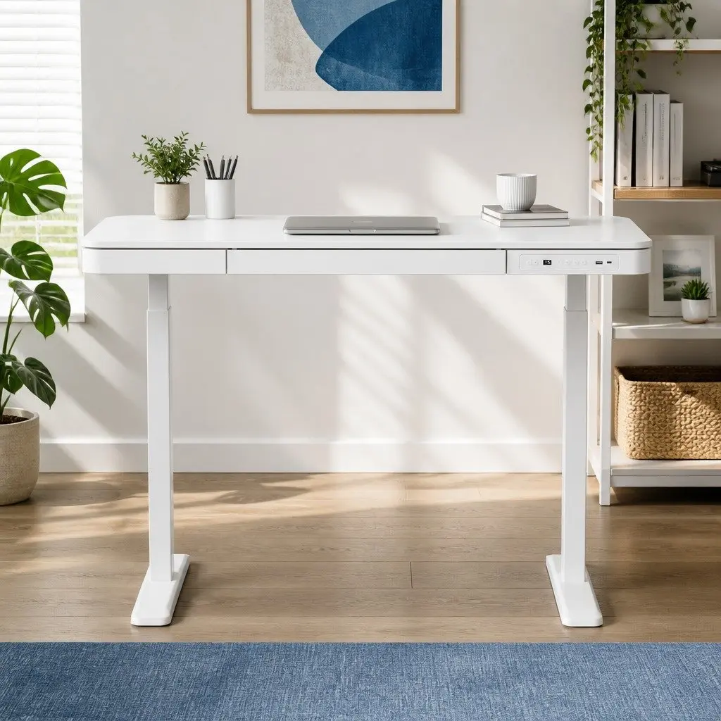 Electric Standing Desk Motorised Height Adjustable Office Desk 120cm White