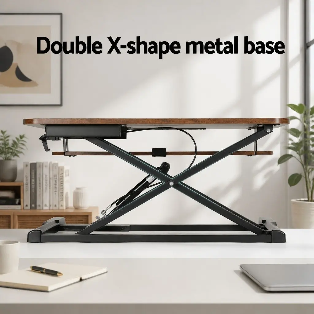 Standing Desk Riser Height Adjustable 2-Tier Keyboard Tray Sit Stand Brown 80CM