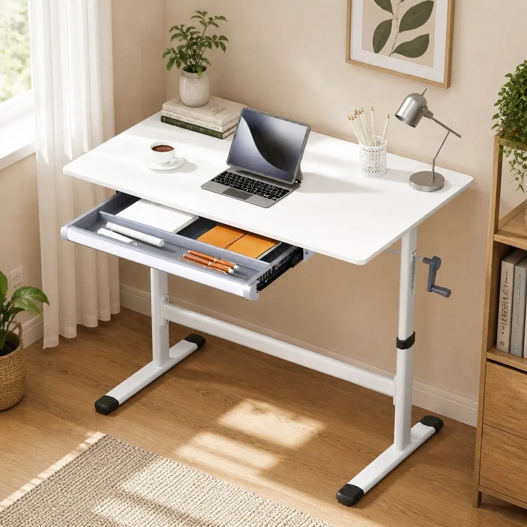 Standing Desk Height Adjustable Workstation 100CM White Computer Study Table