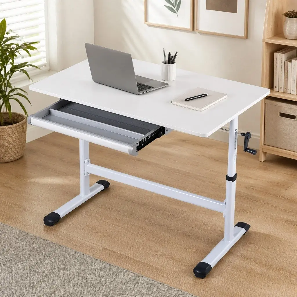 Height Adjustable Standing Desk 100CM White Workstation