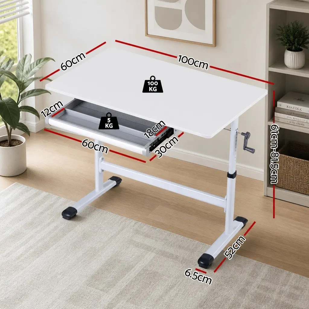 Height Adjustable Standing Desk 100CM White Workstation
