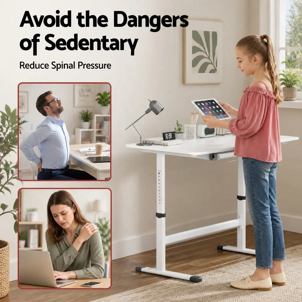 Height Adjustable Standing Desk 100CM White Workstation