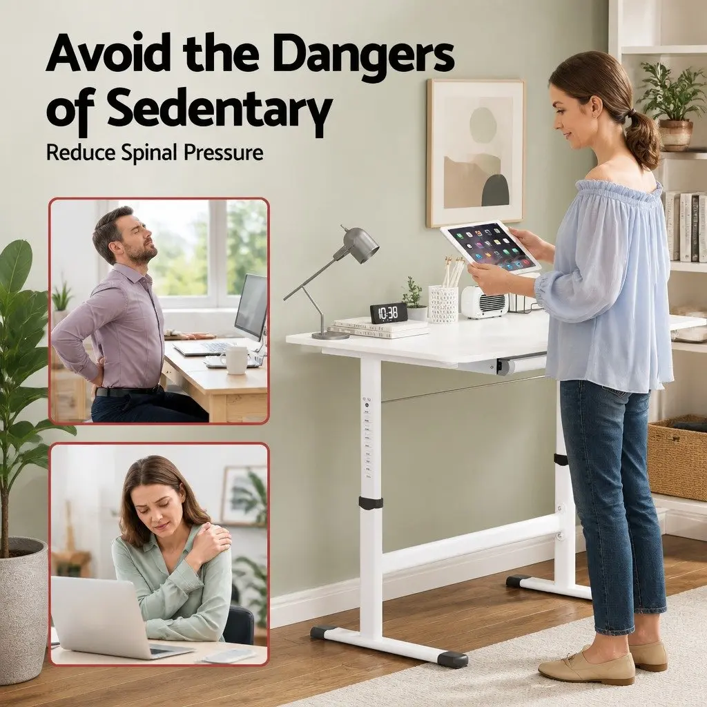 Height Adjustable Standing Desk 100CM White Workstation