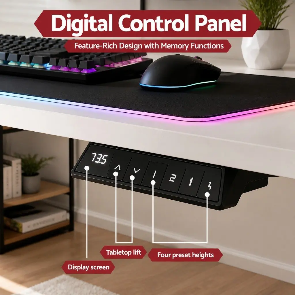 Electric Standing Desk Height Adjustable Gaming Office Workstation 140cm White