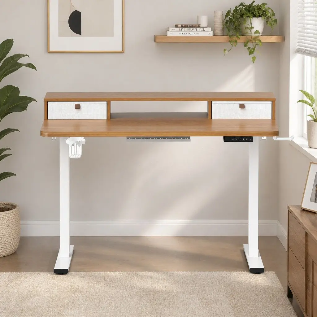 Electric Standing Desk Height Adjustable Motorised Office Desk 120x60cm White Oak