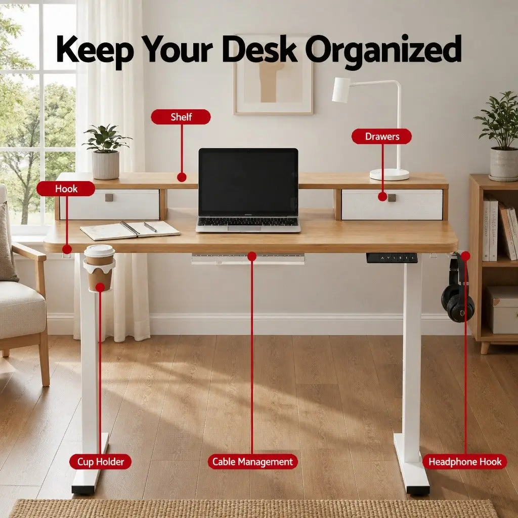 Electric Standing Desk Height Adjustable Motorised Office Desk 120x60cm White Oak