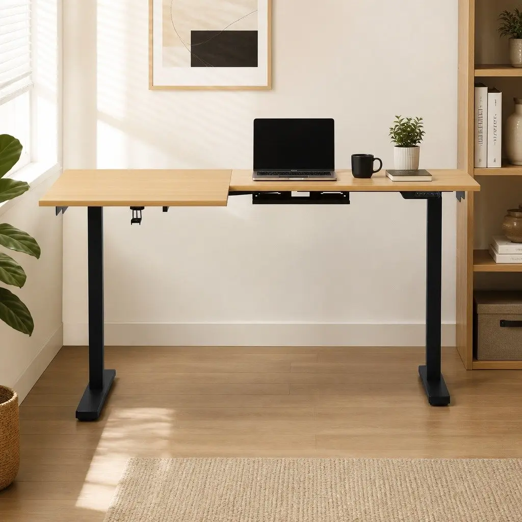 L-Shape Electric Standing Desk Height Adjustable 72 to 121cm Black Oak