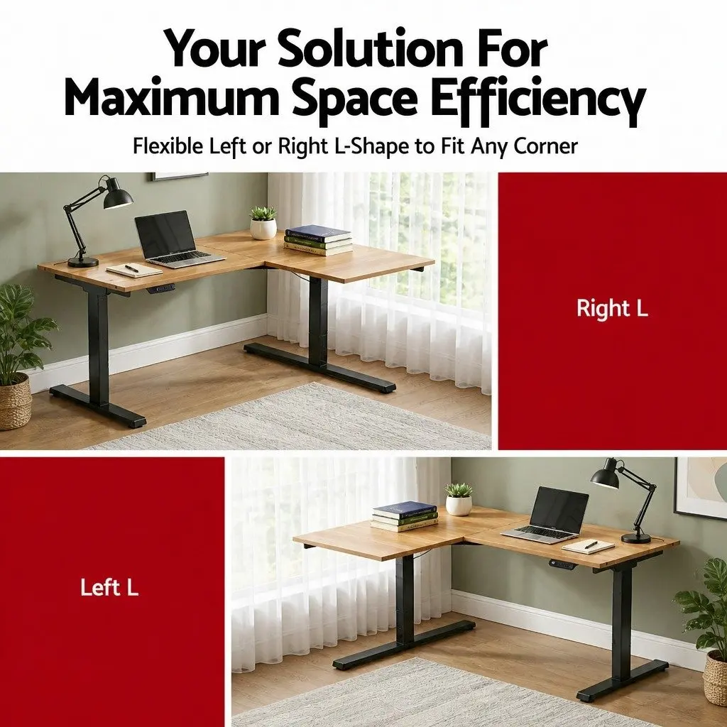 L-Shape Electric Standing Desk Height Adjustable 72 to 121cm Black Oak
