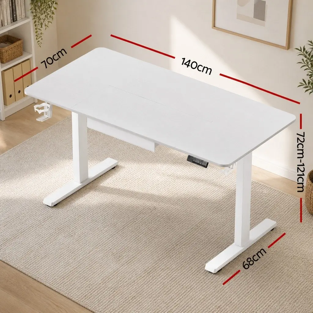 Height Adjustable Electric Desk White 140cm Motorised Workstation Home Office