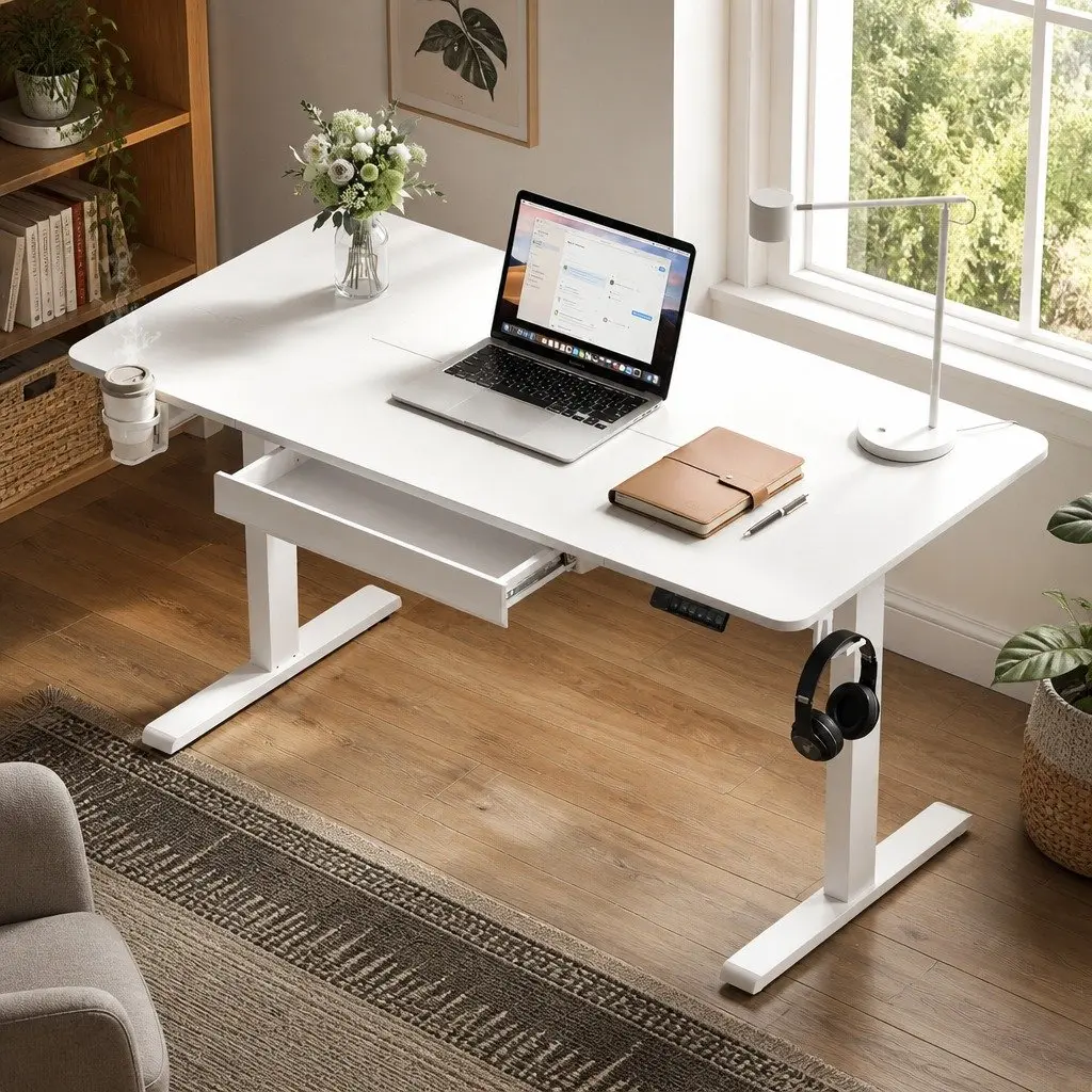 Height Adjustable Electric Desk White 140cm Motorised Workstation Home Office