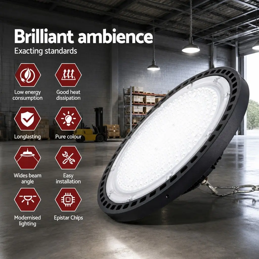 LED High Bay Light 150W Industrial Workshop Ceiling Lamp Black